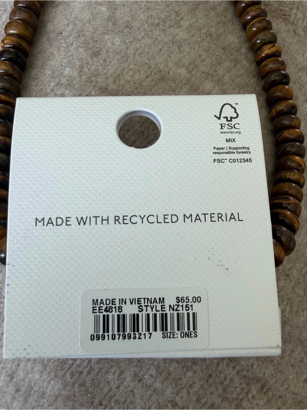 Madewell Semiprecious Stone Necklace Mother of Pearl Mariner Link Fish Charm NWT - Picture 3 of 3